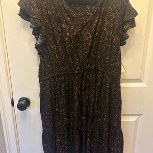 1x Terra & Sky Brown animal like print  Ruffle Midi Dress cinched waist